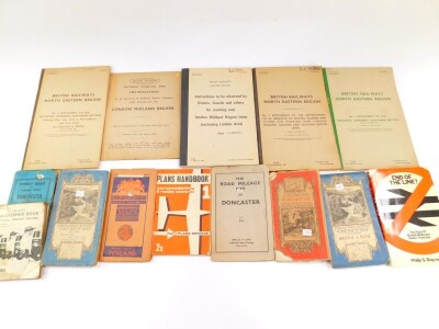 Railway interest. A small collection of British Railways instruction manuals from 1964, 1965, and others, and various cloth backed Ordnance Survey maps, and a street guide and large plan of Manchester and Salford. (quantity)