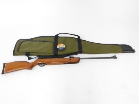 A Gamo (Spanish) Hunter 440 .22mm calibre air rifle, with break barrel action, and a slip case.