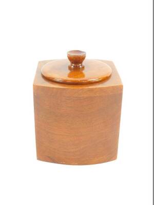 An Art Deco walnut bow fronted square tea caddy, with a cylindrical lid, 12.5cm high. - 2