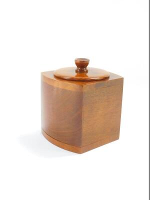 An Art Deco walnut bow fronted square tea caddy, with a cylindrical lid, 12.5cm high. - 3