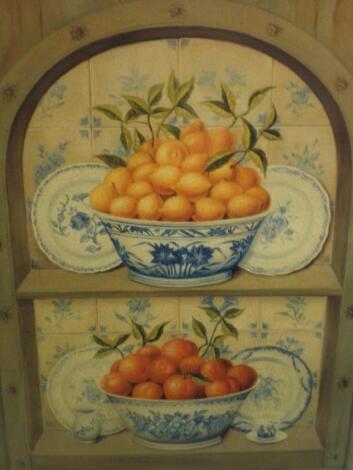 A pair of reproduction prints on canvas "Fruit Still Lives"<br