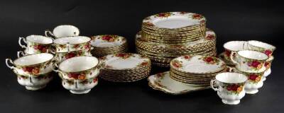 A Royal Albert Old Country Roses part tea and dinner service, to include dinner plates, side plates, numerous cups and saucers, soup bowls, etc.