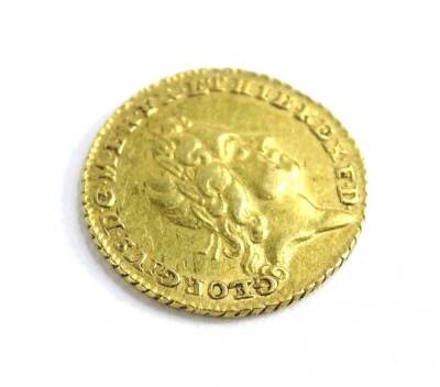 A George I gold quarter guinea, dated 1718, worn.