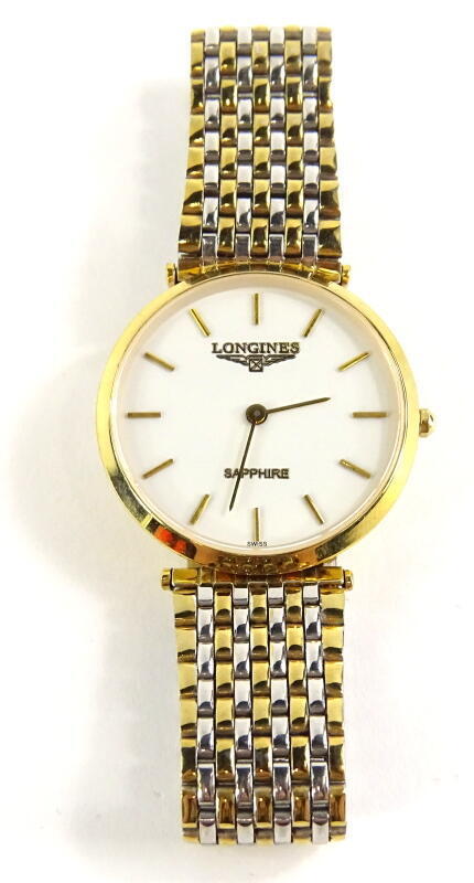 A Longines gentleman s Sapphire wristwatch with white circular