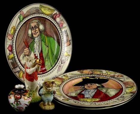 A collection of ceramics, to include a Royal Crown Derby Imari small vase, Beswick figure of Matthew, Beatrix Potter type figure, unmarked and three Royal Doulton Seriesware plates, The Squire, The Mayor and Shakespeare (AF).