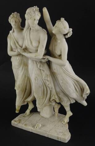 A Victorian Grand Tour type marble statue of the three Graces, on a shaped base, incomplete (AF), 44cm high.