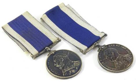 A George V Naval Long Service and Good Conduct medal, awarded to 303240 H. Pearsy, S.P.O. HMS Centurion, and another awarded to a 1591854 Richard Satchell, CH. Writer, HMS Excellent, (2).