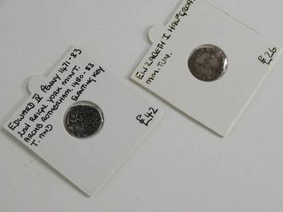 Edward IV Second Reign York Mint Penny, and Elizabeth I Half groat (2). - 2