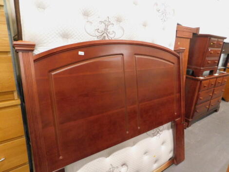 A part bedroom suite, comprising double bed head and foot board with mattress, bed base and slats, chest of drawers, bedside table, etc. (a quantity).