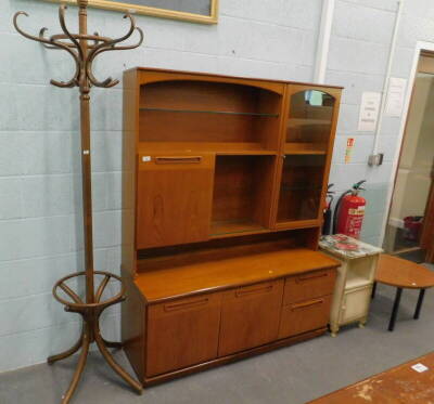 A teak side cabinet, bentwood hat stand, Lloyd Loom style side bedside table, etc. (a quantity).