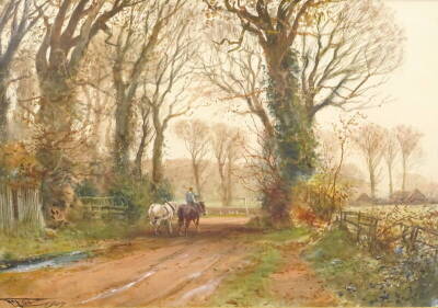 Henry Charles Fox (1855/60-1929). Country lane with horses, watercolour, signed and dated 1907, 38.5cm x 55cm.