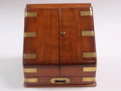 A Victorian mahogany stationery and writing box with brass mounts