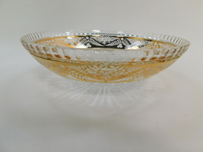 A Continental cut glass and gold resist circular bowl, with engraved floral decoration, 30cm diameter. - 2