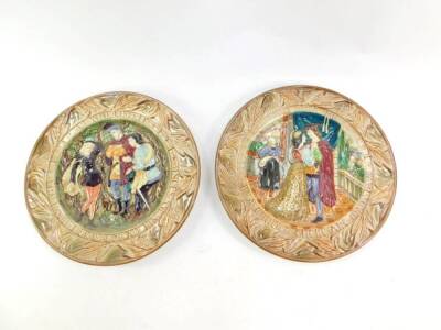 A pair of Beswick pottery Shakespearean wall plates, relief moulded with "For in a minute there are many days" from Romeo and Juliet, and "That would I - were I of all Kingdoms King" from As You Like It, printed marks, 31cm diameter.