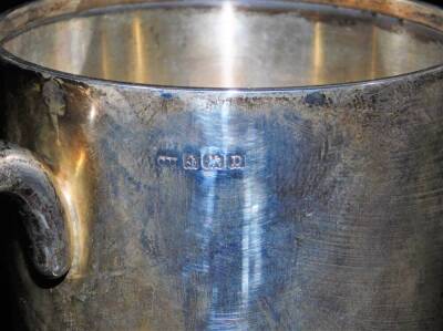 A George V silver mug, with tapering cylindrical body, C scroll handle, engraved Northshore Golf Club, Skegness, September 17th 1928, Birmingham 1928, 12cm high, 8oz. - 3