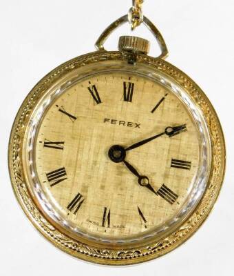 An early 20thC pocket watch, of circular form with 4cm fancy Roman numeric and Arabic dial with subsidiary Arabic second hand, the plain partially engine turned case with vacant cartouche marked 0.800, 6cm high, a Beaucourt open faced pocket watch, gold p - 10