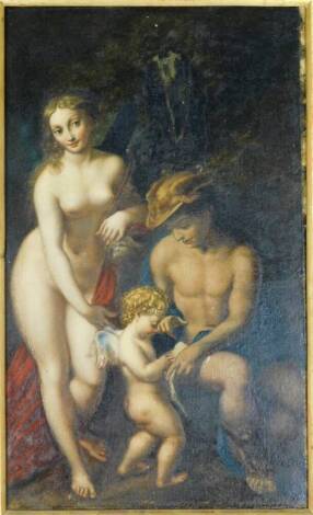 18thC Italian School. Mercury Instructing Cupid Before Venus, after Correggio, oil on board, 37cm x 22cm.