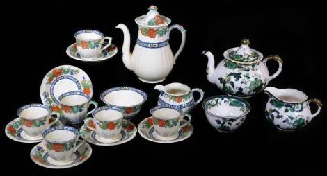 Various Mason's Ironstone Chartreuse pattern, milk jug, 9cm high, teapot, further floral service with part settings for six, etc. (a quantity)