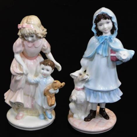 A Coalport Barnardo's Compton and Woodhouse figure A Helping Hand, limited edition no. 327/5000, printed marks beneath, 17cm high, and Present For Grandma no.112/5000. (2, in an associated box)