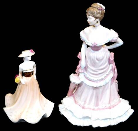 A Coalport The Age Of Elegance figure Promenade, matt finish, printed marks beneath, 23cm high, and a further Coalport figure Meryl. (2)