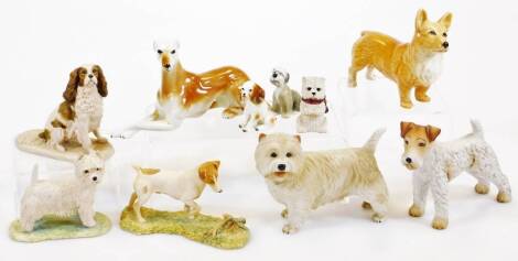 Various dog figure groups, to include Border Fine Arts, Sylvac corgi, highland terrier, Border Fine Arts style terrier and rat group, Wade Disney, etc. (a quantity)