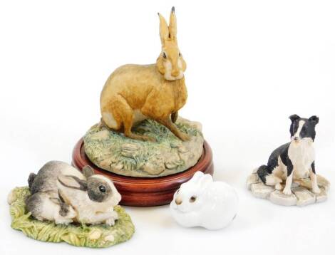 A Border Fine Arts figure group collie, 8cm high, hare, John Beswick Contentment figure group, etc. (4)