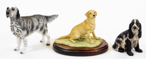 A Border Fine Arts cocker spaniel figure B0015A, 12cm high, a further labrador, and another of setter unmarked. (3)