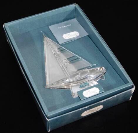 A J G Durand French crystal boat figurine, 51cm high. (boxed)