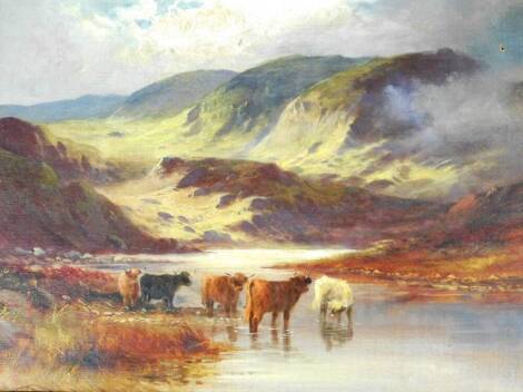 H Bates (19thC School). Cattle in an highland landscape, oil on canvas, signed, 41cm x 65cm.