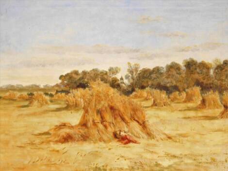 BCM (Late 19thC School). Hayfield, oil on canvas, initialled, 40cm x 50cm, D B Murray label to the back.