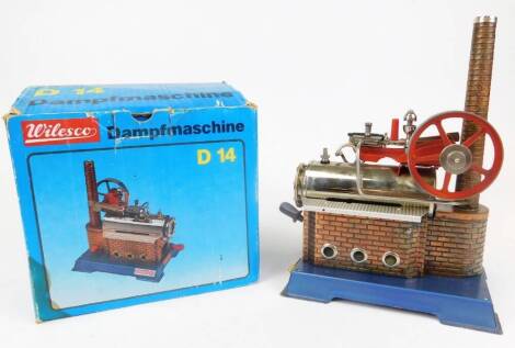 A Wilesco D14 Dampfraschine stationary engine, with brass cylinder, 22cm wide. (boxed)