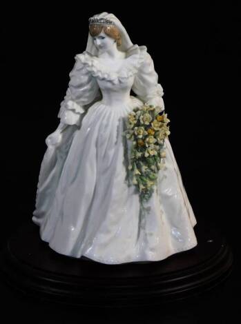 A Coalport Diana Princess of Wales 29th July 1981 Compton and Woodhouse wedding figure, limited edition no. 9359/12500 on wooden plinth base, with certificate, 28cm high.