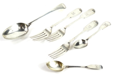 A collection of silver cutlery, each engraved with initial, various dates, 7oz.