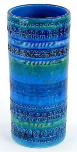 An Italian Bitossi type pottery vase, decorated in shades of blue