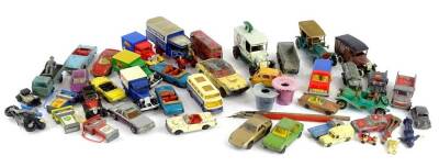 A collection of diecast vehicles, to include Matchbox, Lledo, etc., and two pottery inkwells, etc.