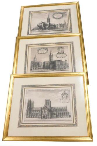 After W Hollar. York Minster, titled in Latin, and two similar engravings of Salisbury Cathedral (3).