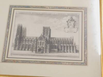 After W Hollar. York Minster, titled in Latin, and two similar engravings of Salisbury Cathedral (3). - 3