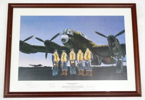 Peter Read. Dambusters May 1943, artist signed print, also signed by various aviators to include Bill Reid, Nicky Ross, Jack Buckley, etc., 49cm x 70cm.