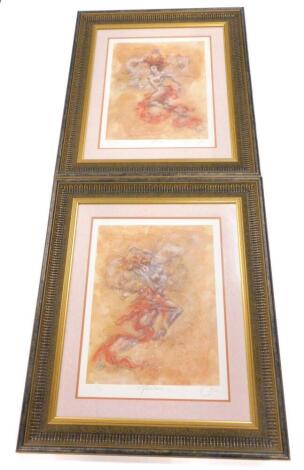 After Joy Kirton Smith. Fire Dance Three and Fire Dance Four, artist signed limited edition prints, a pair, 52cm x 38cm.