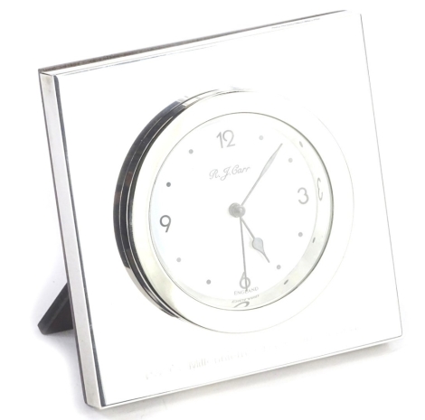 An R & J Carr silver mounted clock, made to commemorate a P&O millennium cruise on the Oriana.