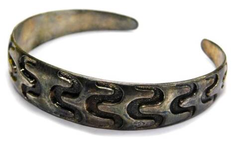 A David Anderson silver torc bangle, with graduated engraved scroll design, marked Norway, Sterling 925, and copy Viking period, 7cm wide.