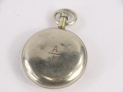 An Omega plated military pocket watch, the black dial stamped non luminous Mark V, 30 hours, engraved A to the reverse. - 2