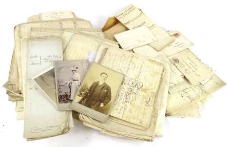 Various 18thC and later indentures etc., relating to Great Everdon and other areas, some late 19thC photographs, etc.