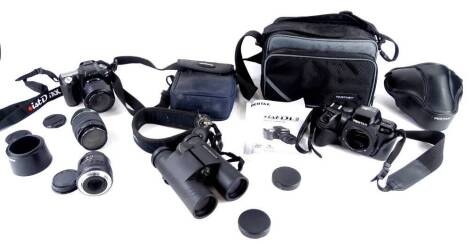 A Pentax Z70 camera back, Pentax istDL2 digital camera with lens etc.