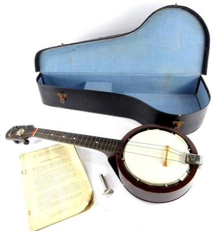 A Keech banjolele or ukulele banjo, in carrying case.