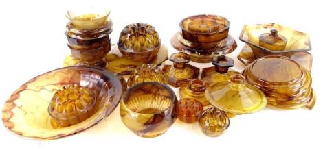 A collection of brown cloud glass, possibly Davidson.