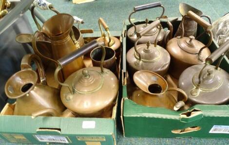 Various Victorian and later copper kettles, jugs, etc.