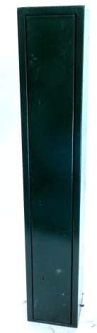 A green metal gun safe with key, 25cm wide.