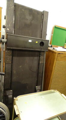 A York Pacer 3100 foldable treadmill, and a metal two tier trolley.