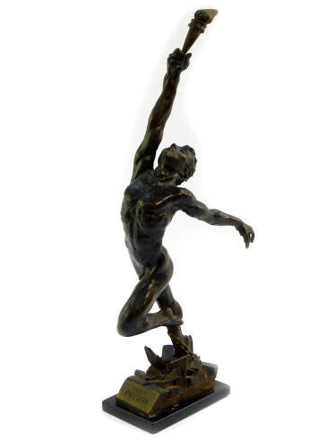 Enzo Plazzotta (British 1921-1981). Spirit of Freedom, bronze, shield mark, number 14, and foundary mark for Morris-Singer, London, raised on a rectangular slate base, 33cm high.